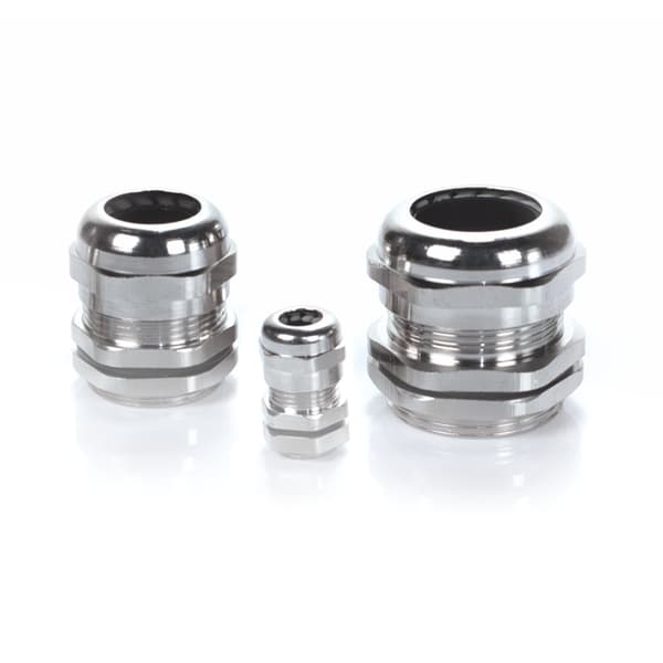 Metalkabelforskruning med metrisk gevind - forniklet messing - mmG-20 med møtrik, IP68, til kabler med en diameter på 6-12 mm