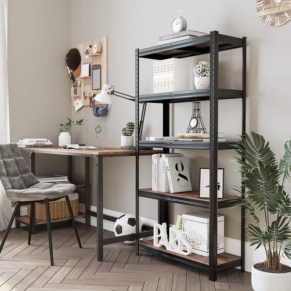 Rootz Opbevaringsstativ - Reol - Opbevaringsskab - 5 hylder - Industriel - Multifunktionel - Sort - Brun - Stål - MDF - 150 x 75 x 30 cm