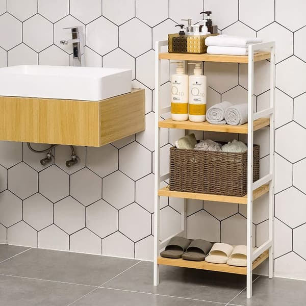 Rootz Bambusstativ - Stående stativ - Køkkenstativ - 4 hylder - Hvid bambus - 45 x 31,5 x 110 cm