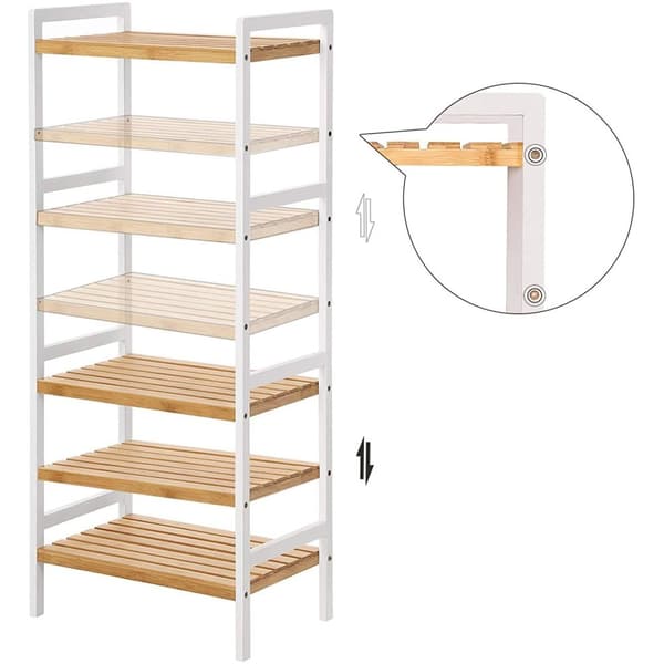 Rootz Bambusstativ - Stående stativ - Køkkenstativ - 4 hylder - Hvid bambus - 45 x 31,5 x 110 cm