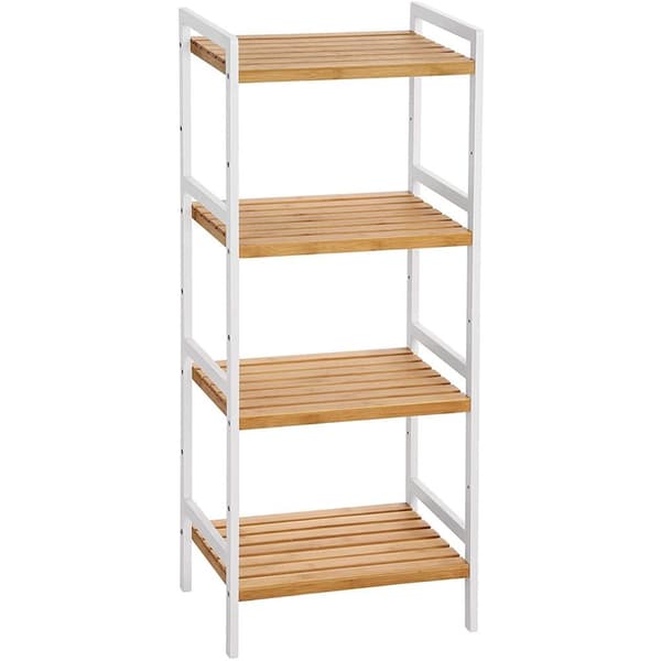 Rootz Bambusstativ - Stående stativ - Køkkenstativ - 4 hylder - Hvid bambus - 45 x 31,5 x 110 cm