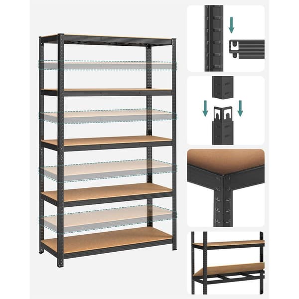 Rootz Opbevaringsstativ - Opbevaringshylder - Kraftige reoler - Opbevaringsstativ i 5 niveauer - Metalopbevaringshylder - Stål/MDF - Sort - 200 x 120
