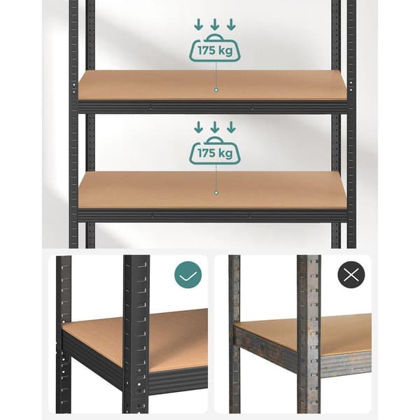 Rootz Opbevaringsstativ - Opbevaringshylder - Kraftige reoler - Opbevaringsstativ i 5 niveauer - Metalopbevaringshylder - Stål/MDF - Sort - 200 x 120