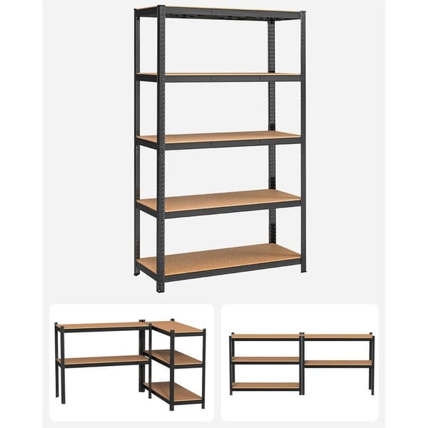 Rootz Opbevaringsstativ - Opbevaringshylder - Kraftige reoler - Opbevaringsstativ i 5 niveauer - Metalopbevaringshylder - Stål/MDF - Sort - 200 x 120