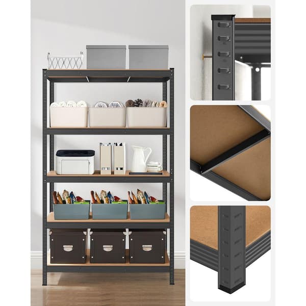 Rootz Opbevaringsstativ - Opbevaringshylder - Kraftige reoler - Opbevaringsstativ i 5 niveauer - Metalopbevaringshylder - Stål/MDF - Sort - 200 x 120