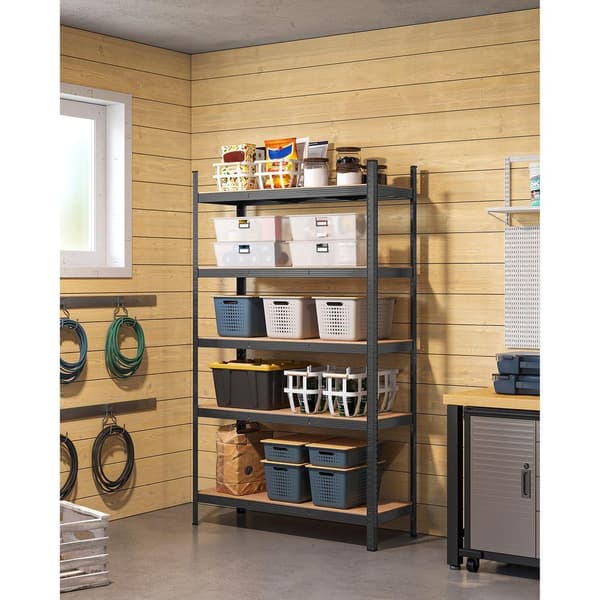 Rootz Opbevaringsstativ - Opbevaringshylder - Kraftige reoler - Opbevaringsstativ i 5 niveauer - Metalopbevaringshylder - Stål/MDF - Sort - 200 x 120