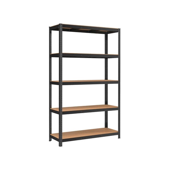 Rootz Opbevaringsstativ - Opbevaringshylder - Kraftige reoler - Opbevaringsstativ i 5 niveauer - Metalopbevaringshylder - Stål/MDF - Sort - 200 x 120