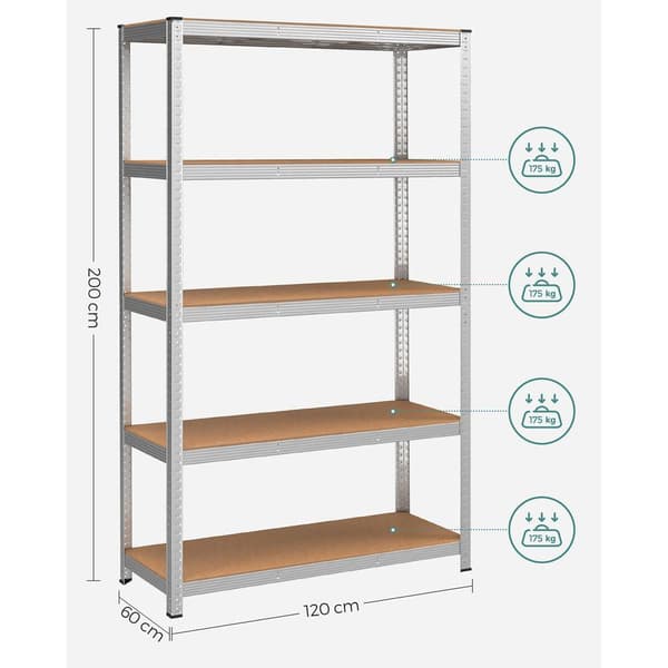Rootz Opbevaringsstativ - Opbevaringshylder - Kraftige hylder - Opbevaringsstativ i 5 niveauer - Justerbare hylder - Metalopbevaringshylder - Stål/MDF