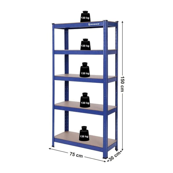 Rootz opbevaringsstativ - sæt med 2 opbevaringsreoler - industrielle opbevaringsreoler - 5 hylder - opbevaringshylder - blå - 30 x 75 x 150 cm