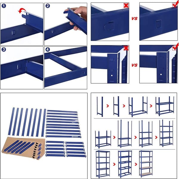 Rootz opbevaringsstativ - sæt med 2 opbevaringsreoler - industrielle opbevaringsreoler - 5 hylder - opbevaringshylder - blå - 30 x 75 x 150 cm