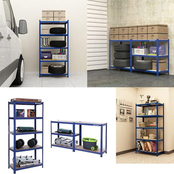 Rootz opbevaringsstativ - sæt med 2 opbevaringsreoler - industrielle opbevaringsreoler - 5 hylder - opbevaringshylder - blå - 30 x 75 x 150 cm