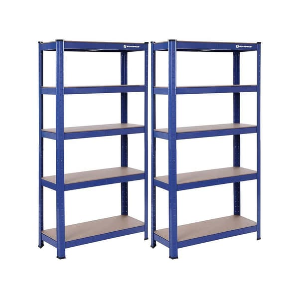 Rootz opbevaringsstativ - sæt med 2 opbevaringsreoler - industrielle opbevaringsreoler - 5 hylder - opbevaringshylder - blå - 30 x 75 x 150 cm