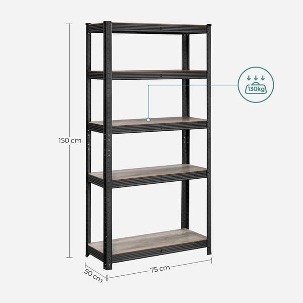 Rootz Opbevaringsstativ - Sæt med 2 Opbevaringsreoler - Industrielle Opbevaringsreoler - Stål Opbevaringsstativ - Natursort - 30 x 75 x 150 cm