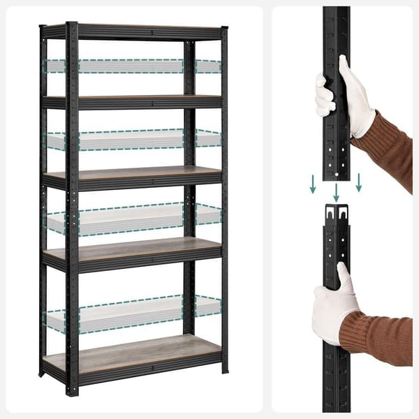 Rootz Opbevaringsstativ - Sæt med 2 Opbevaringsreoler - Industrielle Opbevaringsreoler - Stål Opbevaringsstativ - Natursort - 30 x 75 x 150 cm