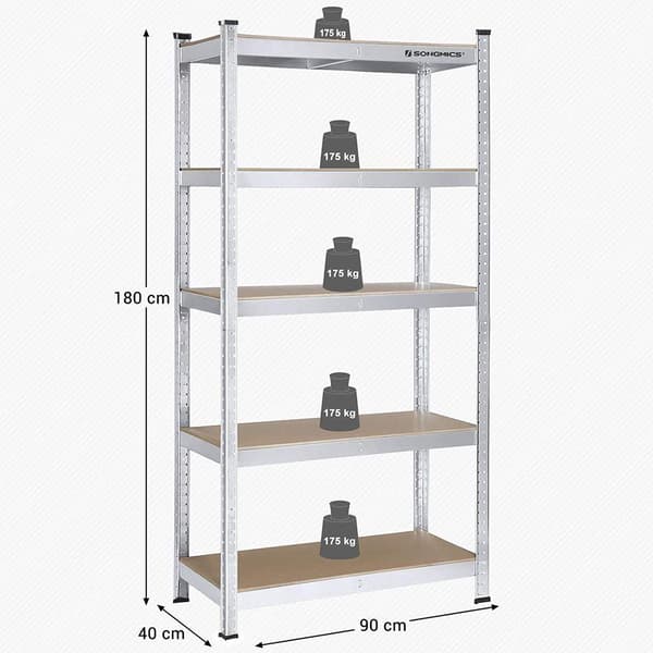 Rootz Opbevaringsstativ - Sæt med 2 Opbevaringsreoler - Industrielle Opbevaringsreoler - Stål Opbevaringsstativ - Sølv - 180 x 90 x 40 cm