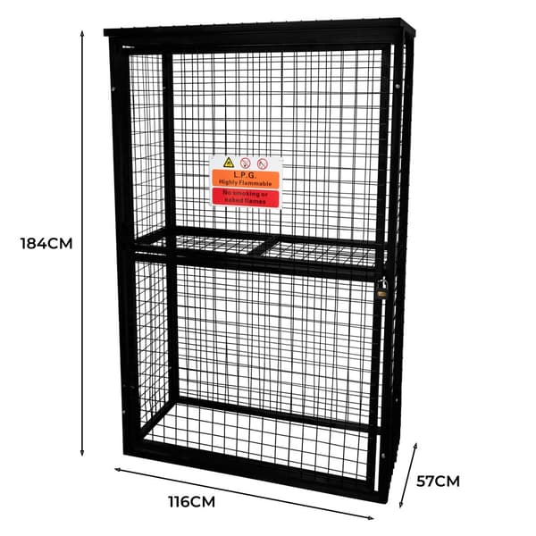 Gas Bottle Cage 184 x 116 x 57cm Collapsible Cylinder Storage Galvanised Steel 3mm Wire Thickness 6 x 19kg / 2 x 47kg Propane Bottles Removable Shelf