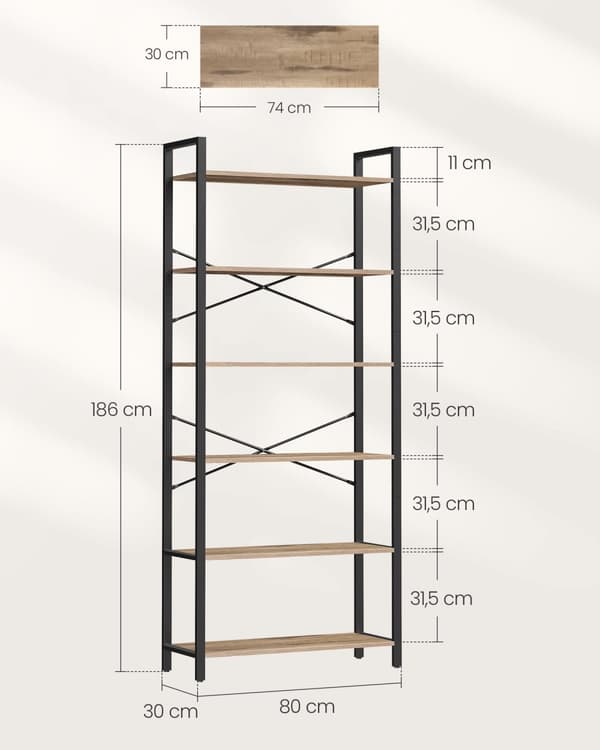 Bokhylla-6 nivå-industriell design-kamelbruin bläck svart