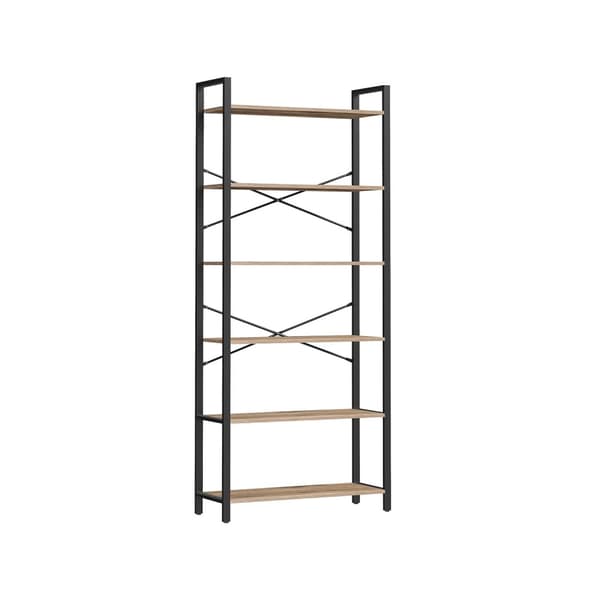 Bokhylla-6 nivå-industriell design-kamelbruin bläck svart