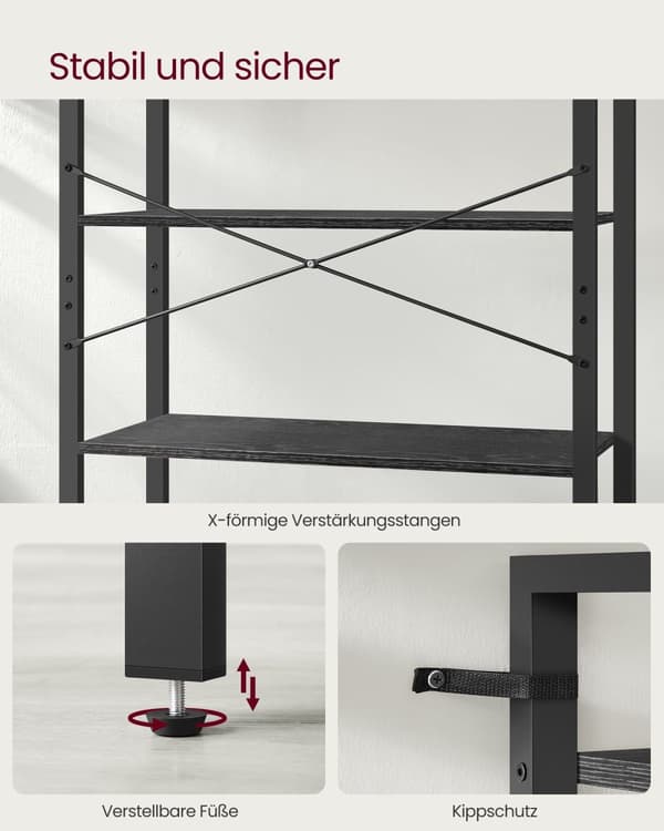 Kirjahylly-6 tasot-teollisuussuunnittelu-ebony-zwart-inktzwart