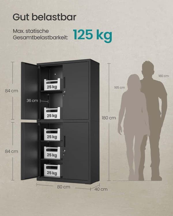 Arkivskab, SONGMICS OMC016G01, 40x80x180 cm, Mat Sort