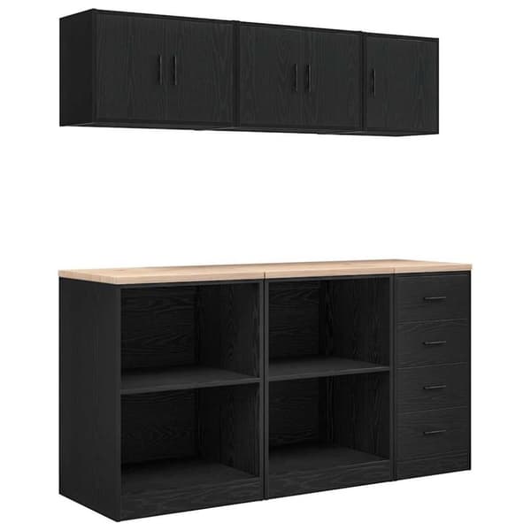 Garageskåp 6 delar svart konstruerat trä