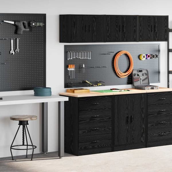 Garageskåp 2 delar svart konstruerat trä