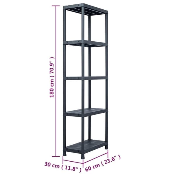 vidaXL Oppbevaringshylle svart 125 kg 60x30x180 cm plast