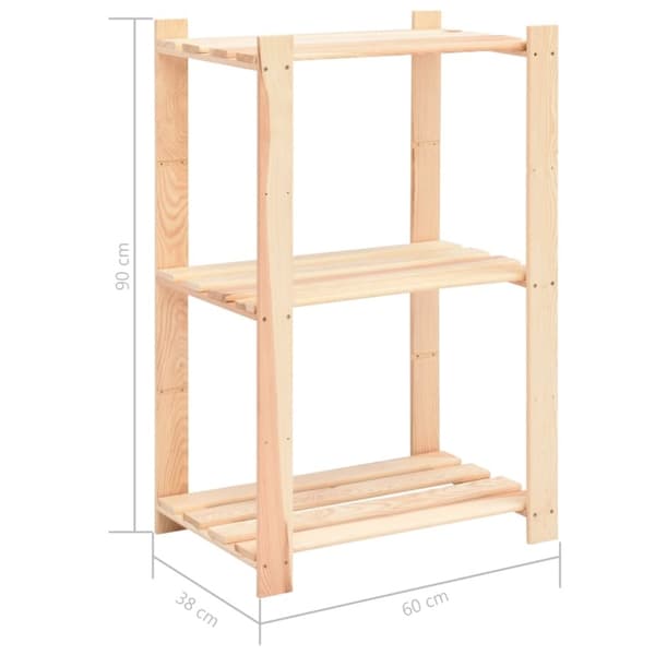 vidaXL reol i 3 niveauer 60 x 38 x 90 cm massivt fyrretræ 150 kg