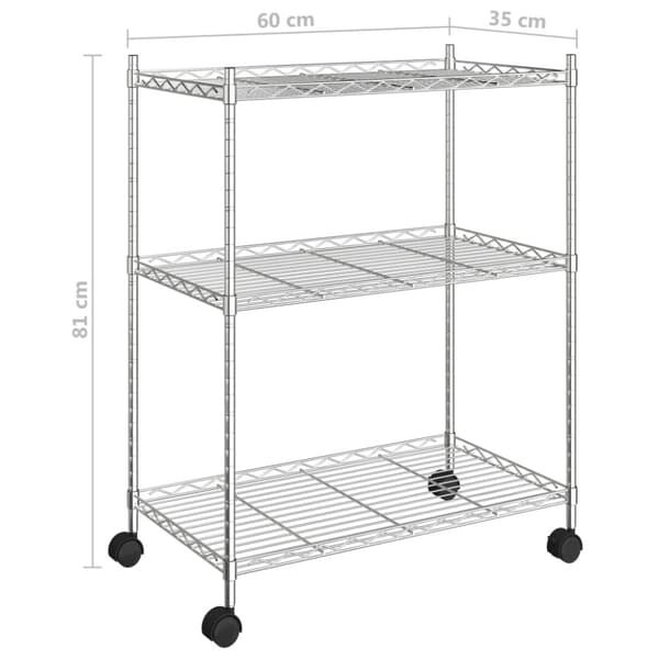vidaXL Oppbevaringshylle 3 etasjer med hjul 60x35x81 cm krom 150 kg