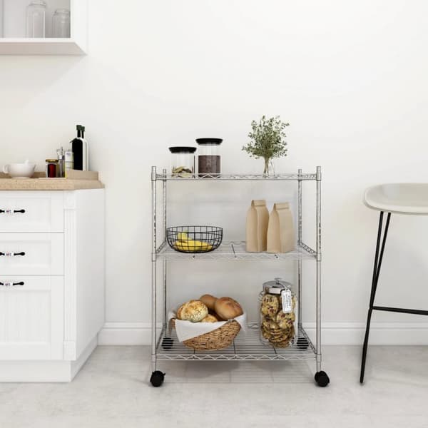 vidaXL Oppbevaringshylle 3 etasjer med hjul 60x35x81 cm krom 150 kg