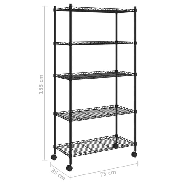 vidaXL Oppbevaringshylle 5 etasjer med hjul 75x35x155 cm svart 250 kg