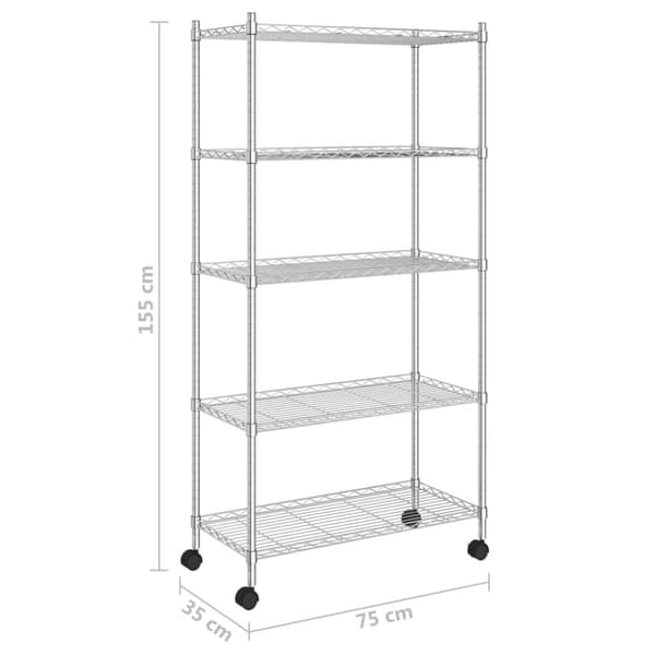 vidaXL Oppbevaringshylle 5 etasjer med hjul 75x35x155 cm krom 250 kg
