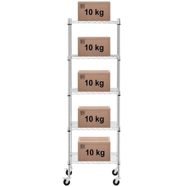 Royal Catering Förvaringshylla i metall - 60 x 45 x 186 cm - 50 kg - 4 hjul - royal_catering