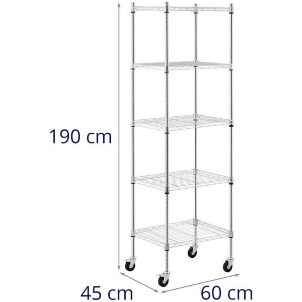 Royal Catering Förvaringshylla i metall - 60 x 45 x 186 cm - 50 kg - 4 hjul - royal_catering