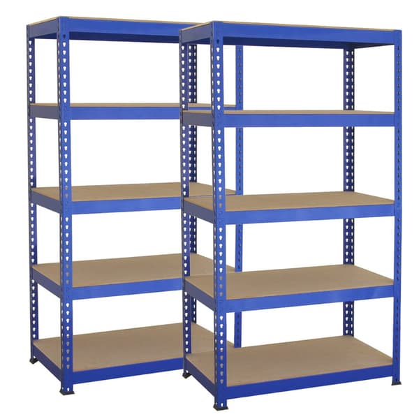 2 x T-RAX blå metalhylder 75 cm x 150 cm x 30 cm