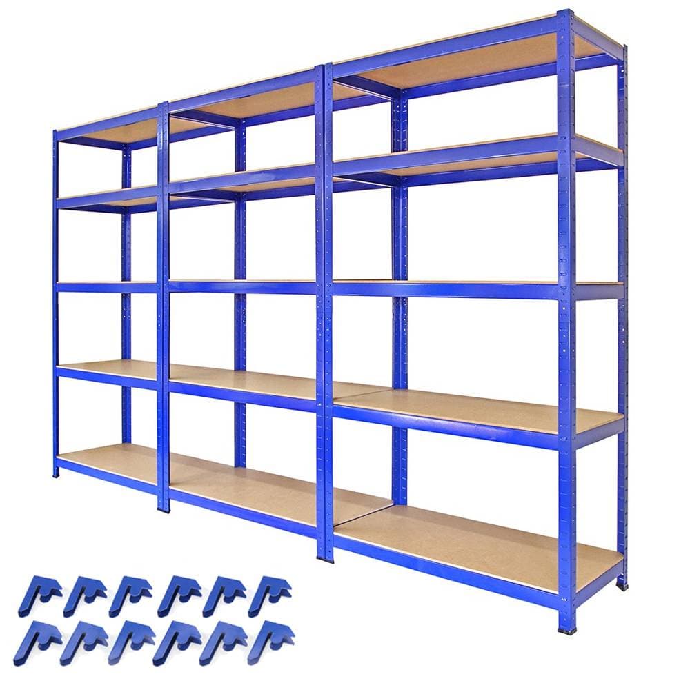 3 x T-Rax 90 cm Blå Robusta Lagerhyllor Förvaringshyllor Garagehyllor med Ihopkopplingsfästen