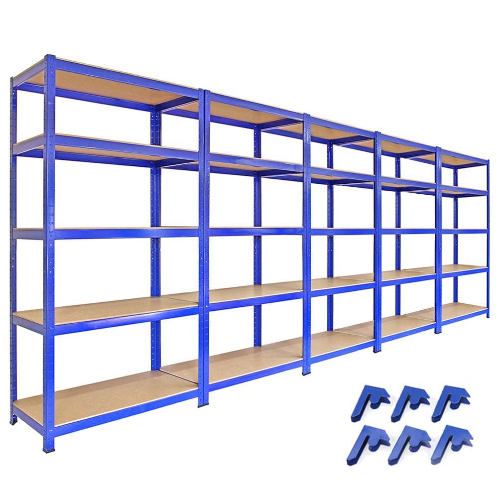 5 x T-Rax Robust Blå Lagerhylla Verkstadshylla Garagehylla Verkstad Garage Lager Förvaring MDF Bultfri Bultlös Pulverlackerat Stål 180 x 90 x 45 cm