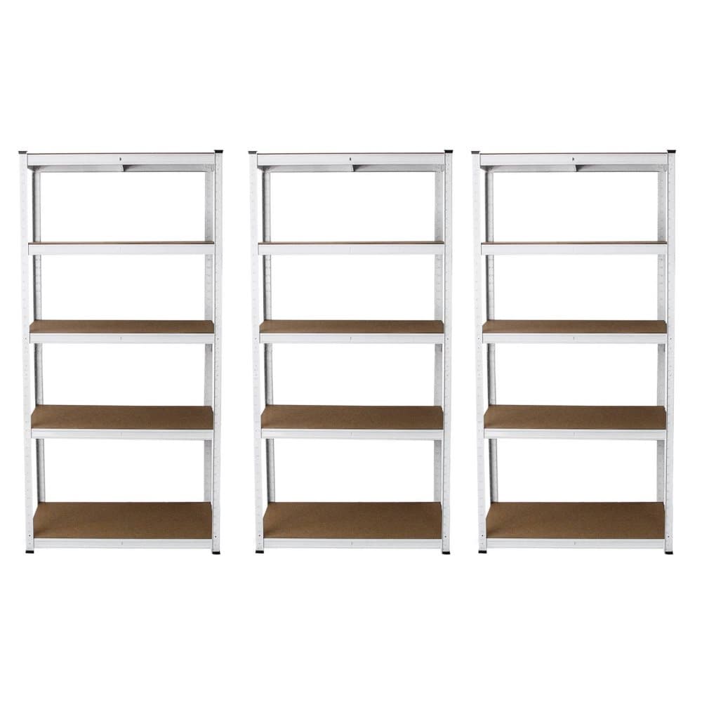 E-RAX 3 x Robusta Vita Garagehyllor Hyllenhet Verkstadshylla Verkstadshyllor Lager Garagehyllor Garage Förvaring MDF Bultfritt 180 cm x 40 cm x 90 cm