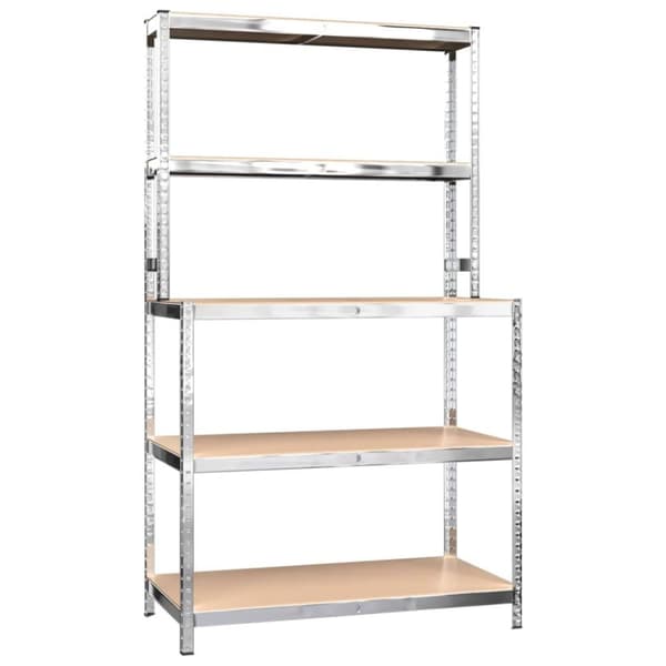 vidaXL Arbetsbord med 5 hyllor silver stål och konstruerat trä