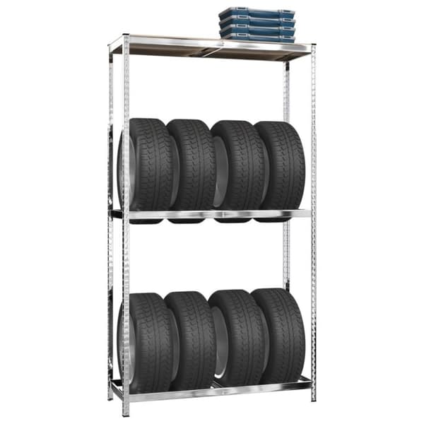 vidaXL dækreol med 2 hylder 110x40x180 cm stål sølvfarvet