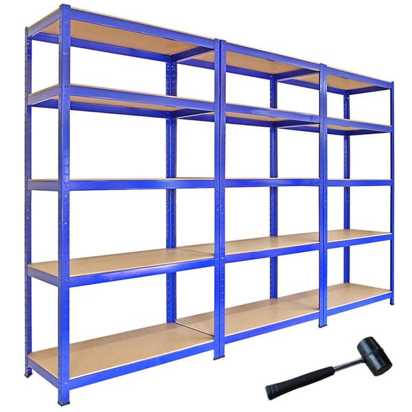 3 x 90 cm Blå Förvaringsenheter med 4200kg Viktkapacitet & Gummiklubba Garagehyllor Verktygshyllor Lager Lagerhyllor Garage Förvaringshyllor