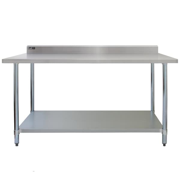 5ft Stainless Steel Catering Bench & 2 Wall Mounted Shelves Commercial Kitchen Work Prep Table Worktop Backsplash 2 Tier Adjustable Heavy Duty
