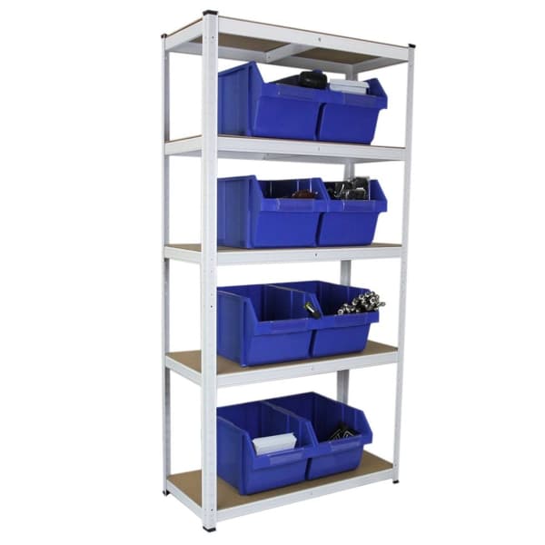 E-Rax Vita Hyllenheter 90x40x180 Praktiskt och Hållbart Galvaniserat Stål för Garage och Verkstäder - Kapacitet 200 kg/hylla - 100% Bultlös Montering