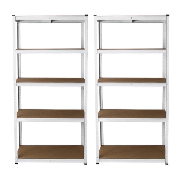 2 x E-Rax White Shelving Units 90x40x180 Practical and Durable Galvanised Steel for Garages and Workshops Capacity 200 kg/shelf 100% Boltless Assembly