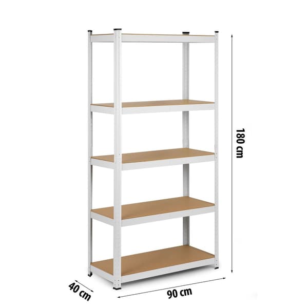 Opbevaringsstativ stålreol 5 hylder Hvid - 180 x 90 x 40 cm