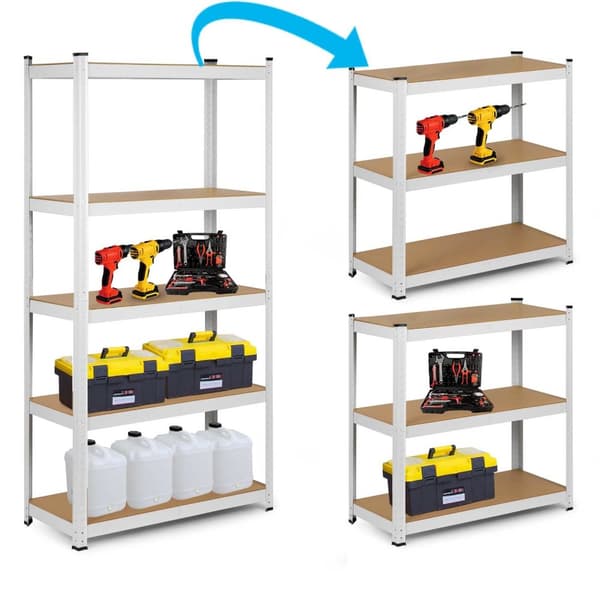 Opbevaringsstativ stålreol 5 hylder Hvid - 180 x 90 x 40 cm