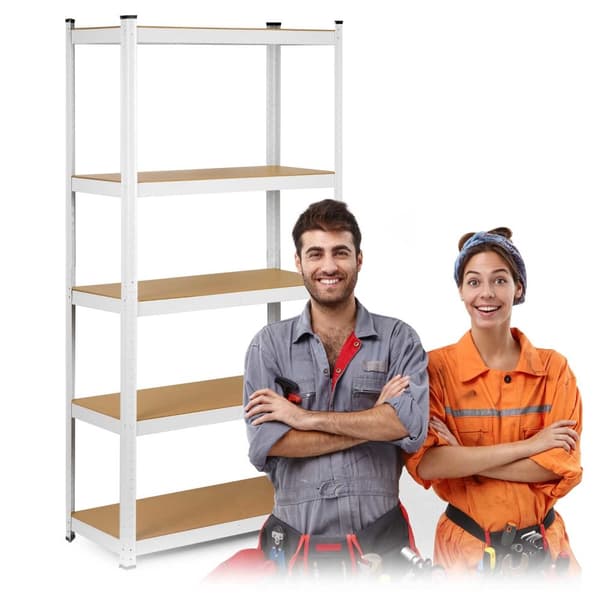 Opbevaringsstativ stålreol 5 hylder Hvid - 180 x 90 x 40 cm