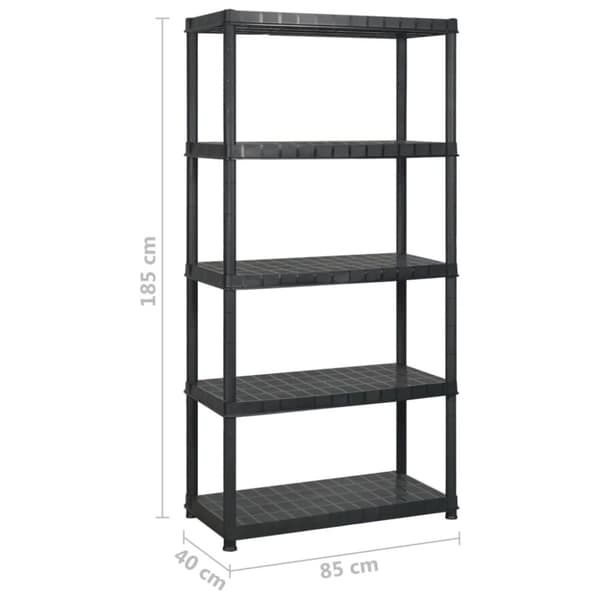 vidaXL Varastohylly 5-tasoinen musta 340x40x185 cm muovi - Teollisuushyllyt