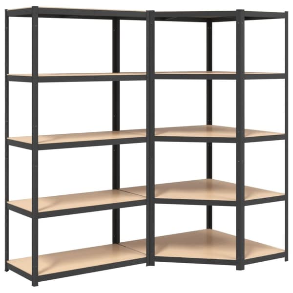 The Living Store Förvaringshyllor 2st antracit stål & konstruerat trä 5 hyllplan - Lagerhyllor