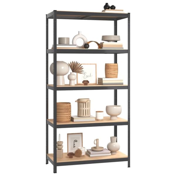 The Living Store Förvaringshyllor 2st antracit stål & konstruerat trä 5 hyllplan -  Lagerhyllor